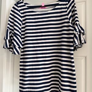Lilly Pulitzer Navy and White Striped Ruffle Sleeve Tee